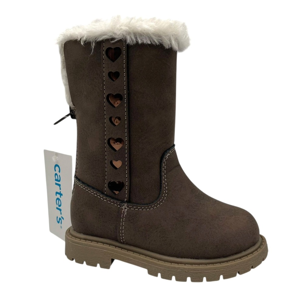 Carters Baby Girls Fashion Tall Boots Size 5 Brown Faux Fur Trim Winter‎ Shoes